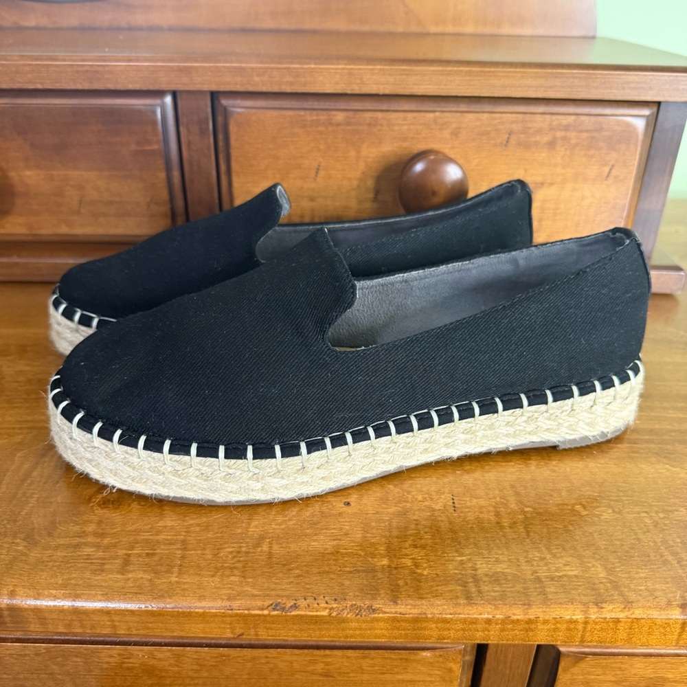 NEW Joie Cara Black Canvas Espadrille Slip-On Flats woman 7.5 Comfort shoe